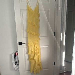 ASOS Miss Selfridge yellow ruffle maxi dress with slit